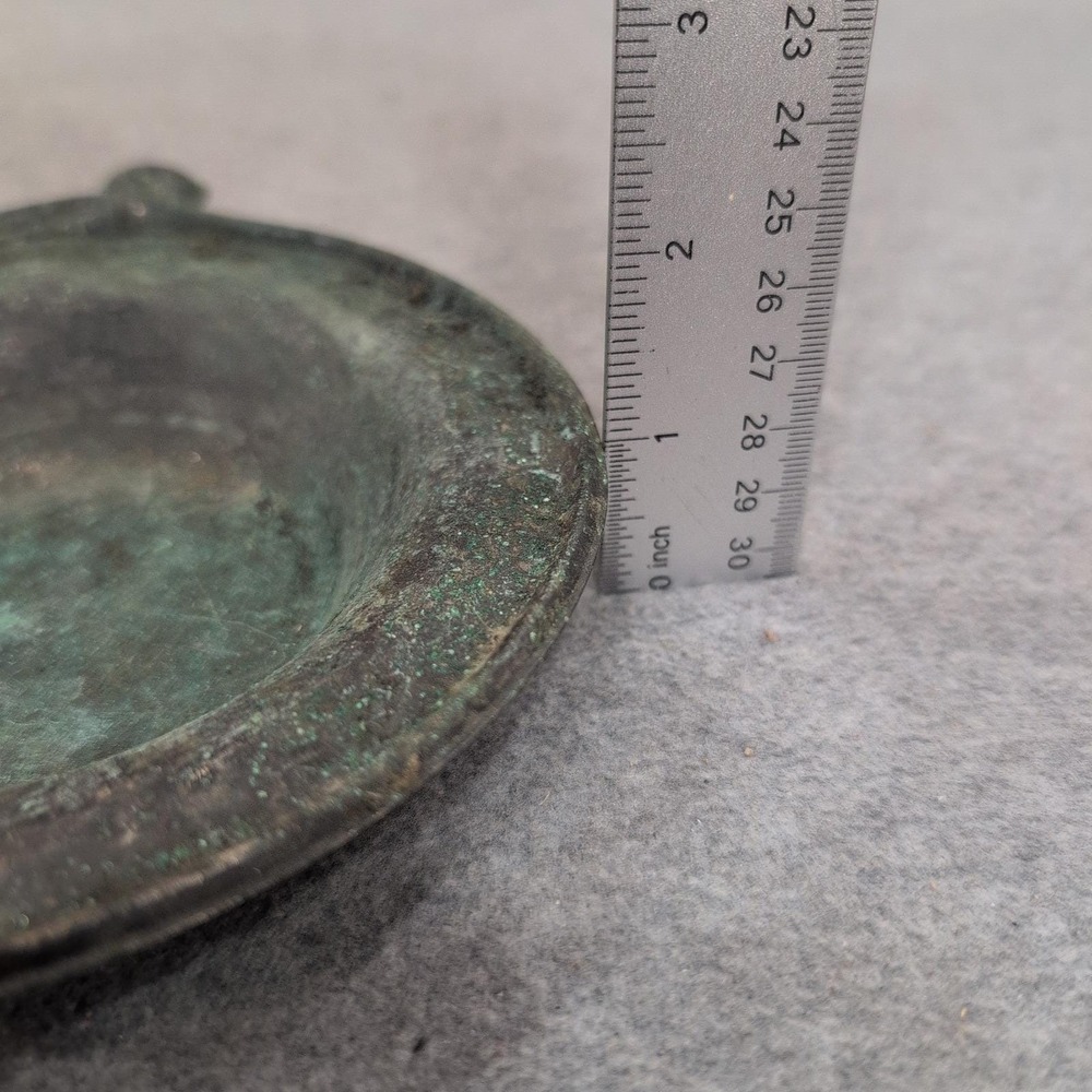 Ancient Bronze Patera Ritual Libation Dish Shallow Bowl with Green Patina - Picture 4 of 4